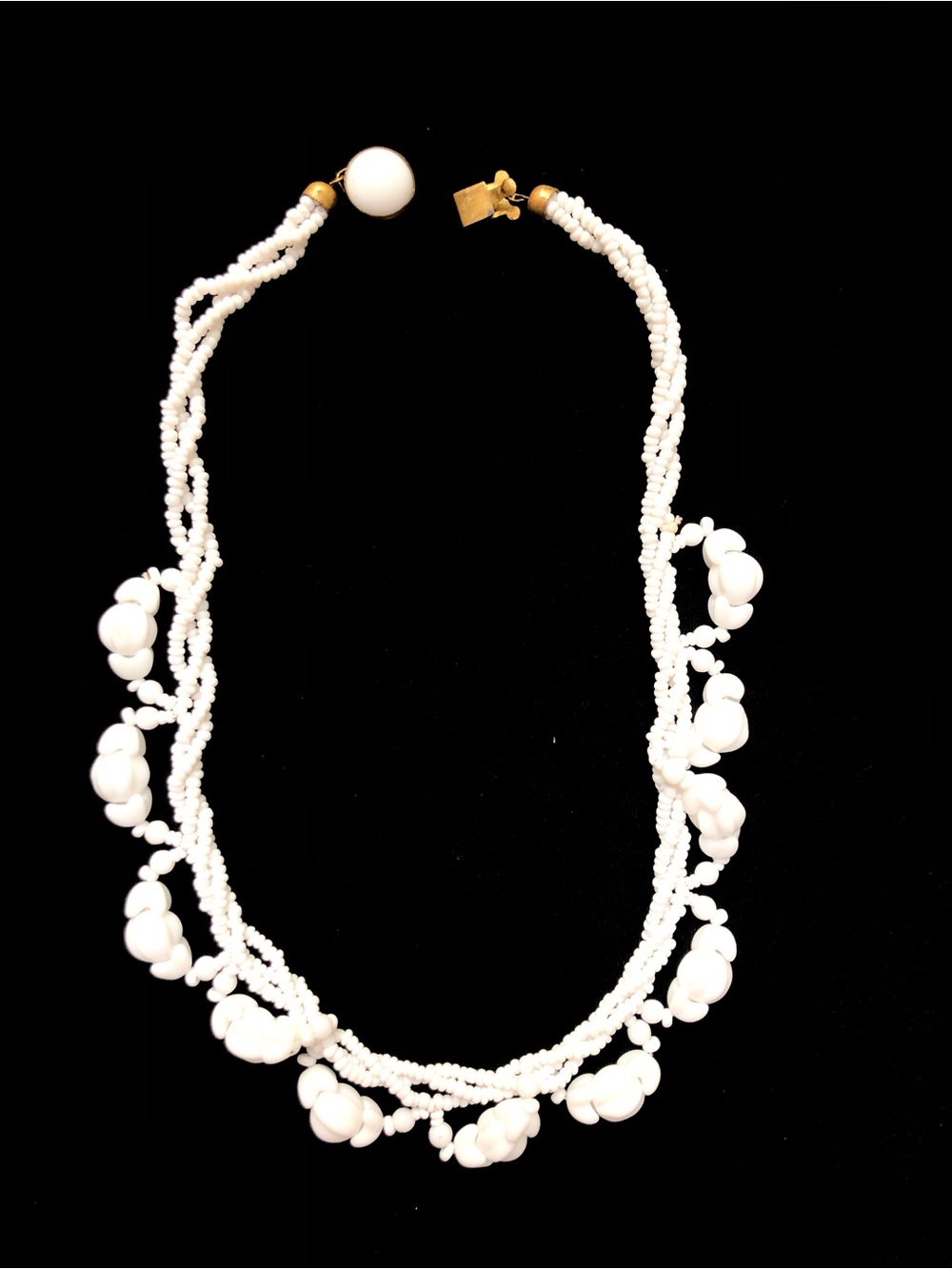 German made Vintage White Glass beaded Necklace
